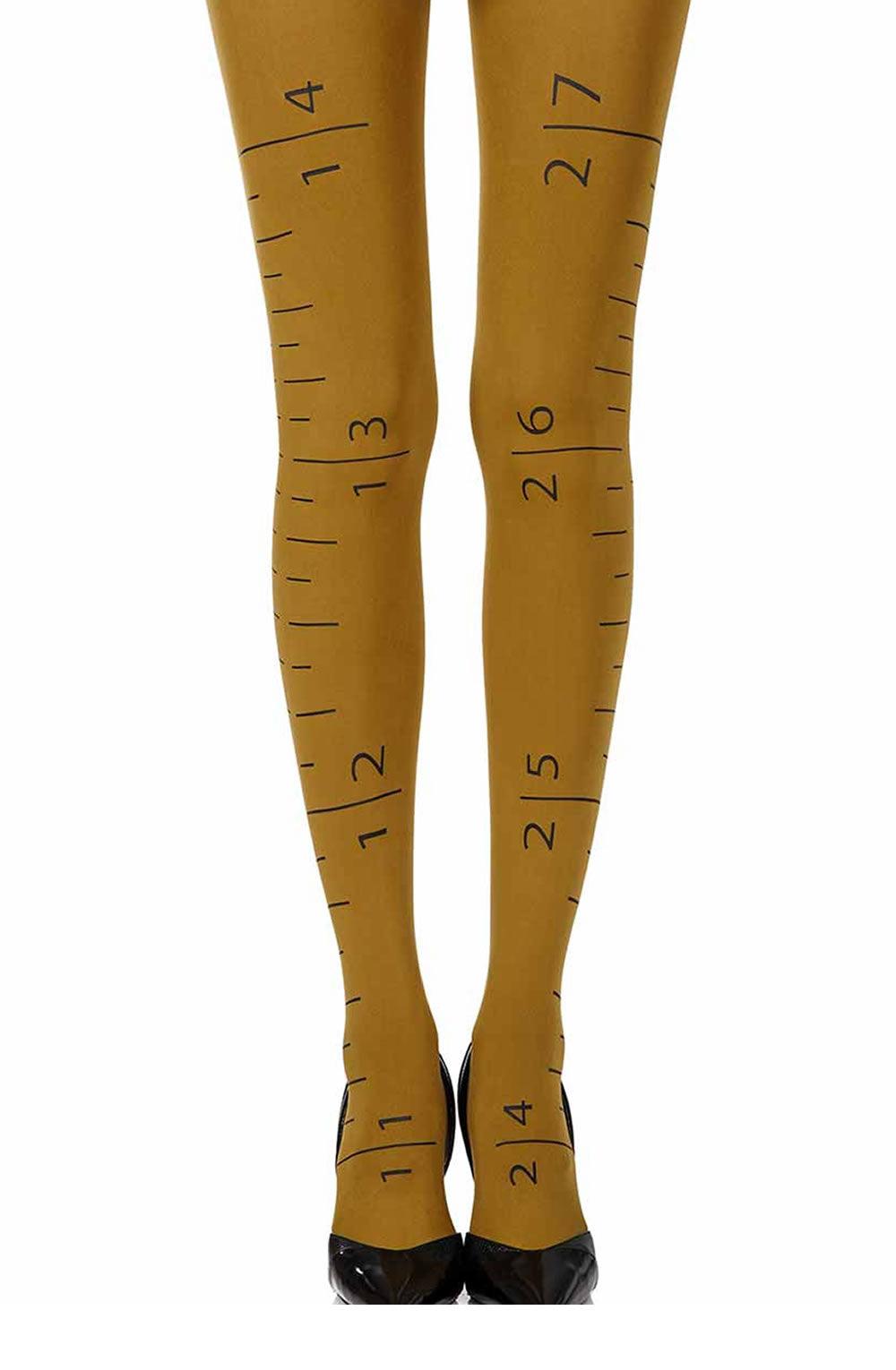 Zohara &quot;Tape Measure&quot; Mustard Print Tights - Sydney Rose Lingerie 