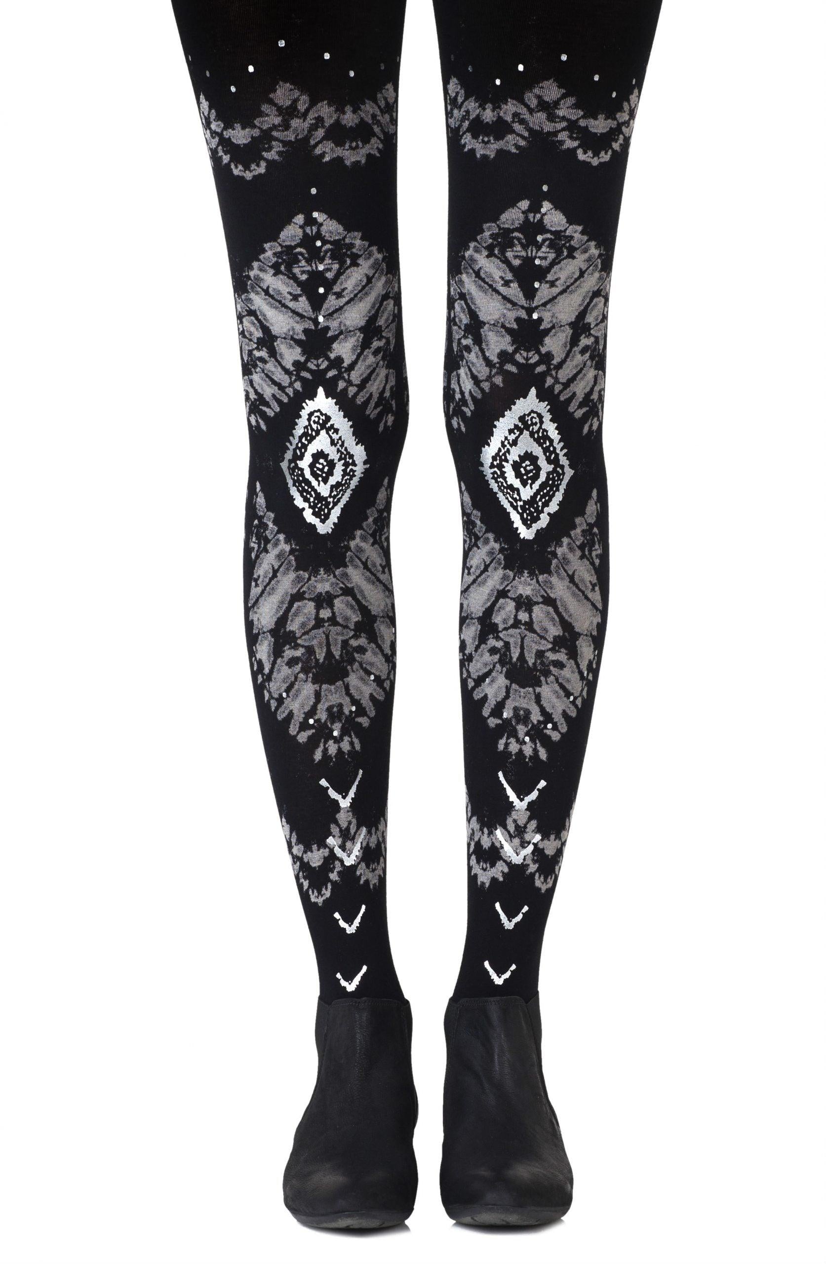 Zohara &quot;The Long And Winding Road&quot; Black Print Tights - Sydney Rose Lingerie 