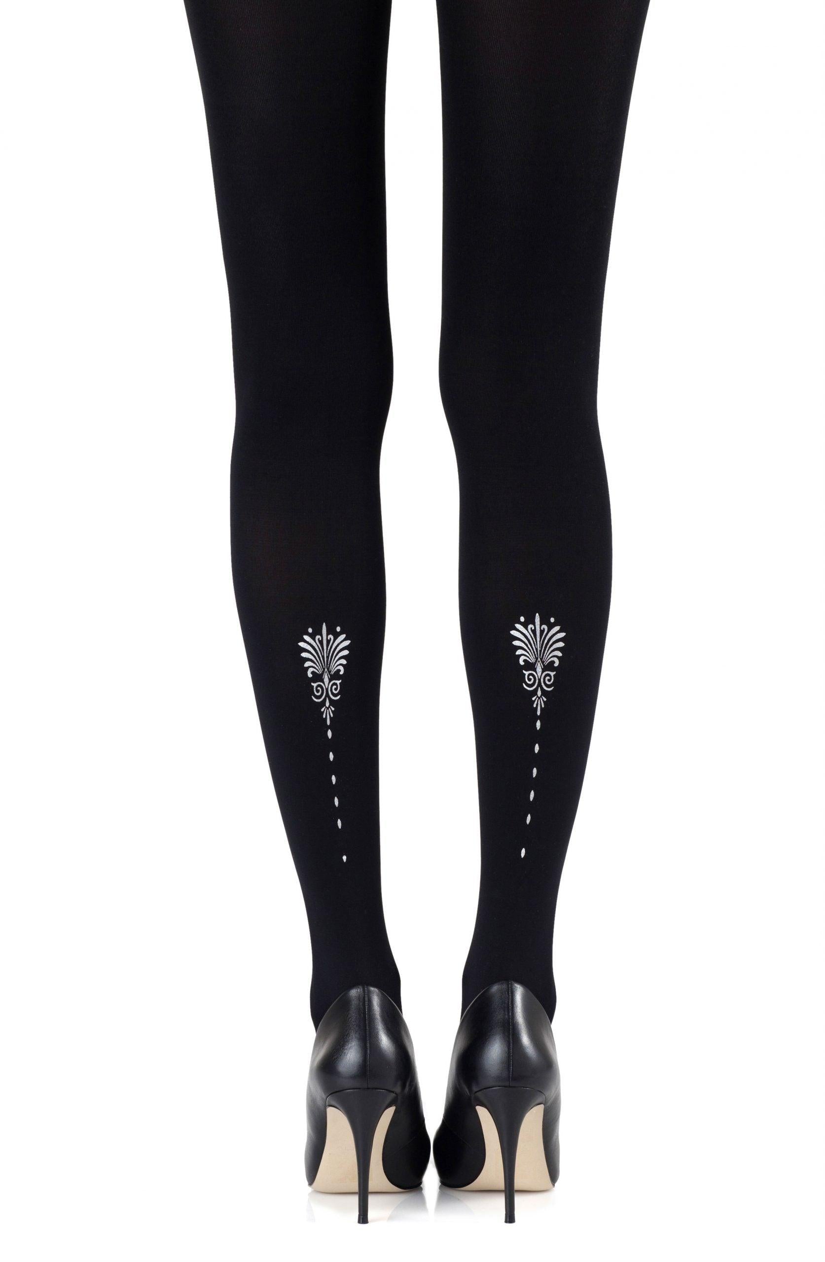 Zohara &quot;Vine And Dash&quot; Silver Print Tights - Sydney Rose Lingerie 