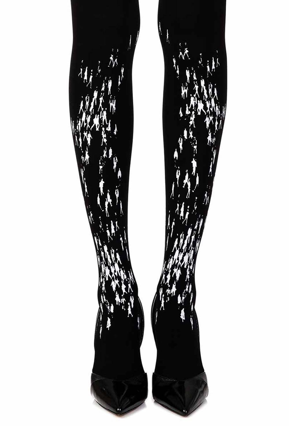 Zohara &quot;Walking By&quot; Black Print Tights - Sydney Rose Lingerie 