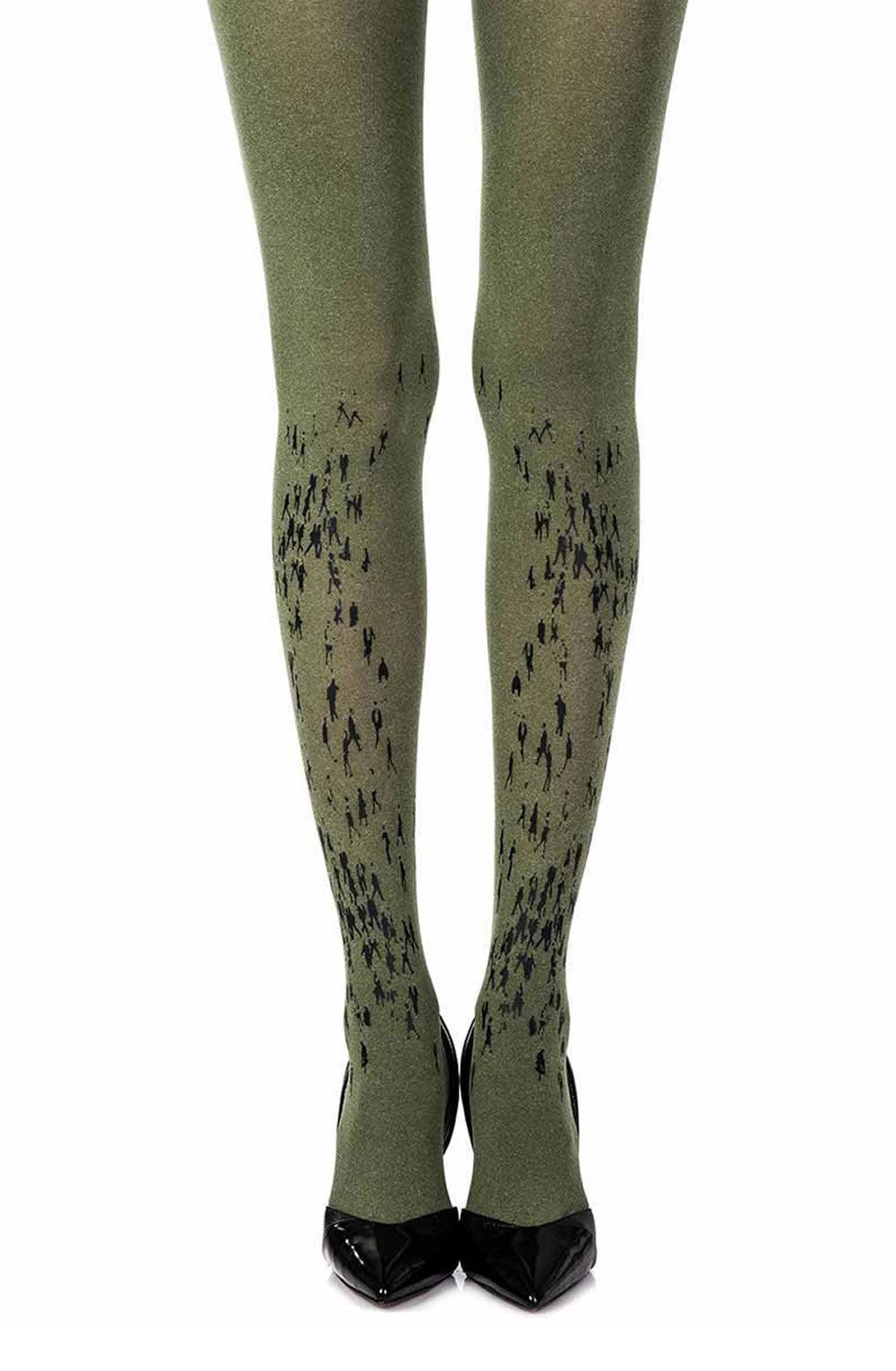 Zohara "Walking By" Green Print Tights - Sydney Rose Lingerie 